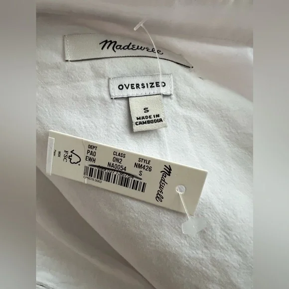 MADEWELL NWT The Signature Poplin Oversized Cotton Button-Up Shirt Size Small - Picture 4 of 10